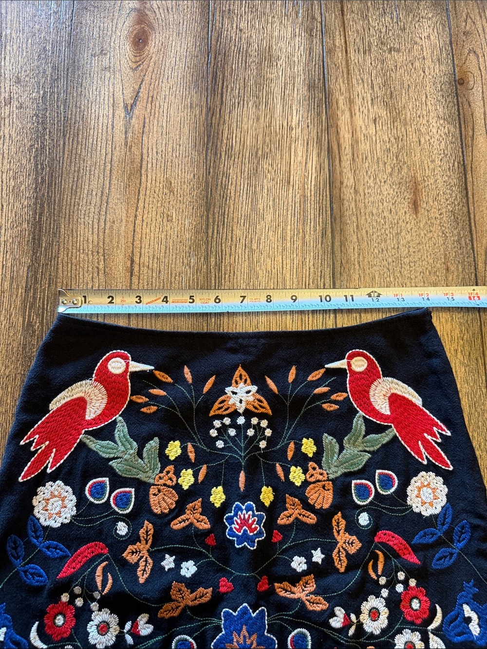 Altar'd State Black Boho Mini Skirt with Birds & Multicolor Floral Embroidery - Picture 4 of 9